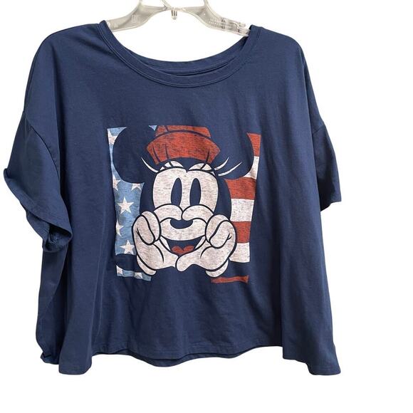 Disney Minnie Mouse Cropped Tee Size 3X Graphic Print Flag Red White Blue - Picture 1 of 3